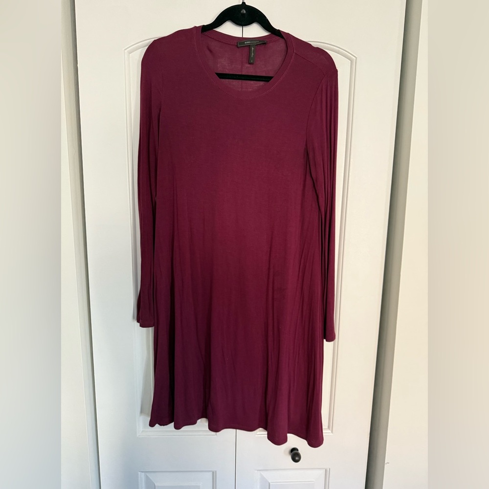 BCBGMaxAzria Burgundy Long Sleeved Swing Dress Size S